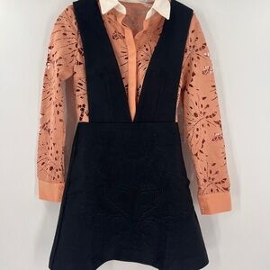 self-portrait black botanical crest jacquard mini dress new